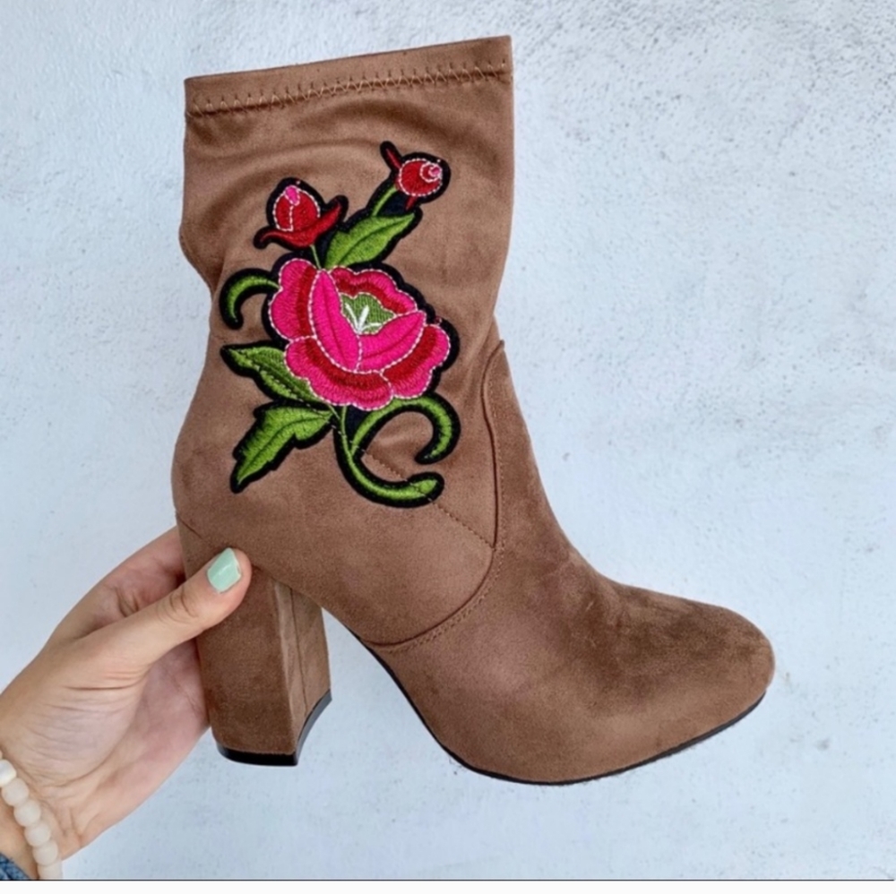 Betani taupe floral booties